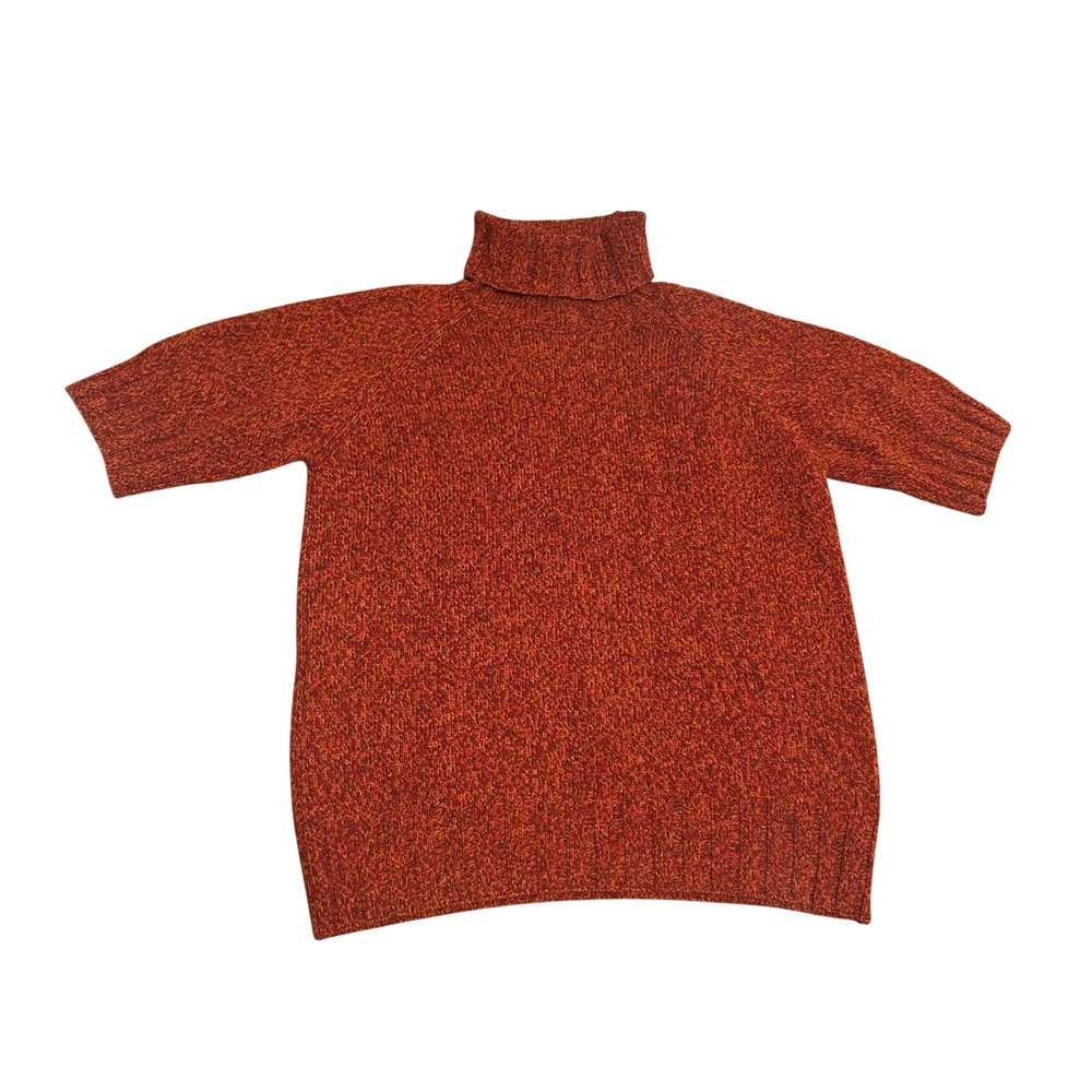 Short sleeve turtleneck merino wool rust orange Italy made Medium marled Knit